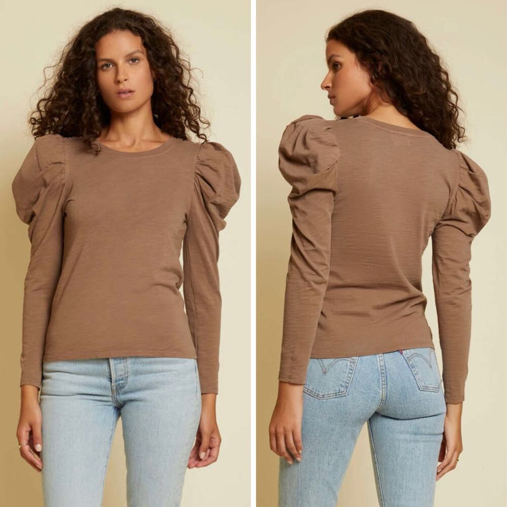 Nation LTD Krista Long Sleeve Top Feminine Puff Sleeve Slub Pima Cotton Party XS